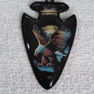 Eagle Flying arrowhead pendant necklace leather cord silver clasp Freedom men